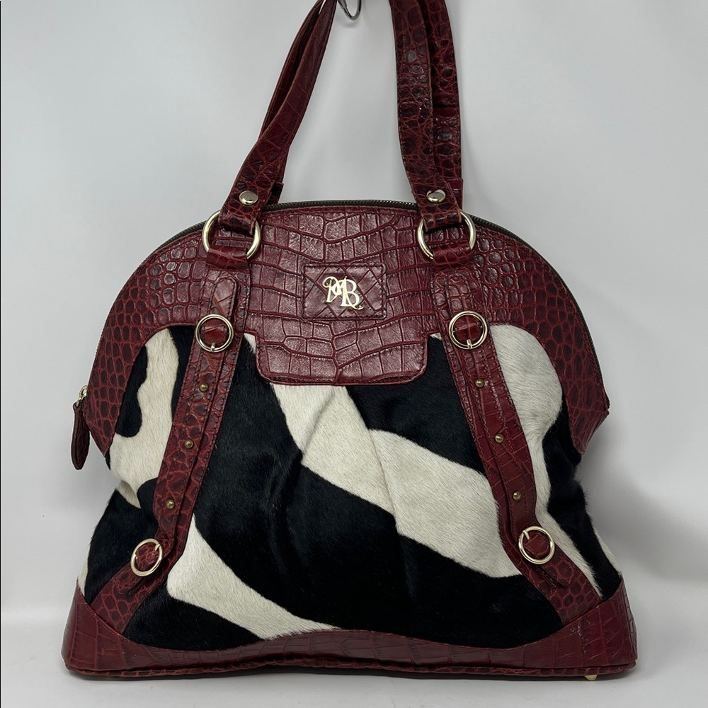 MARCO BUGGIANI CALF HAIR CROC EMBOSSED GENUINE LEATHER BOWLER BAG MADE IN ITALY